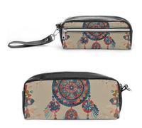 FHESDCW Trousse à crayons colorée rétro Tribe Dream Catcher de grande capacité avec fermeture éclair, trousse à maquillage étanche à suspendre pour voyage, trousse à crayons vintage en cuir pour homme