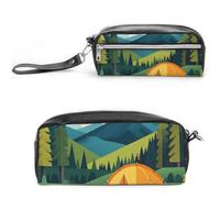 FHESDCW Trousse à crayons de camping de montagne de grande capacité avec fermeture éclair, trousse à maquillage étanche à suspendre pour voyage, trousse à crayons en cuir vintage pour homme et femme