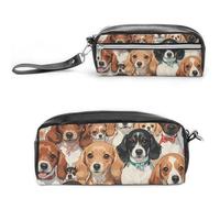 FHESDCW Trousse à crayons de grande capacité avec fermeture éclair - Étanche - Pour voyage - En cuir vintage - Pour homme et femme - Motif teckel