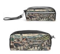 FHESDCW Trousse à crayons de grande capacité avec fermeture éclair - Étanche - Pour voyage - En cuir vintage - Pour homme et femme
