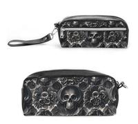 FHESDCW Trousse à crayons de grande capacité avec fermeture éclair - Étanche - Pour voyage, voyage - Noir - Pivoine et rose - Pour homme et femme