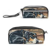FHESDCW Trousse à crayons de grande capacité avec fermeture éclair - Résistante à l'eau - Pour voyage - Motif chiens dormant dans la maison - Trousse à crayons en cuir vintage pour homme et femme