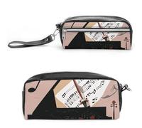 FHESDCW Trousse à crayons de grande capacité avec fermeture éclair - Résistante à l'eau - Pour voyage - Pour homme et femme - Motif notes de musique - Piano et violon