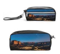 FHESDCW Trousse à crayons de style western de nuit grande capacité avec fermeture éclair, trousse à maquillage étanche à suspendre pour voyage, trousse à crayons en cuir vintage pour homme et femme