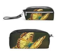 FHESDCW Trousse à crayons en cuir vintage avec fermeture éclair et motif papillon doré - Étanche - Pour voyage - Pour homme et femme