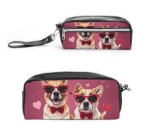 FHESDCW Trousse à crayons en cuir vintage avec fermeture éclair - Résistante à l'eau - Pour les voyages - Motif chiens portant des lunettes de soleil