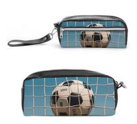 FHESDCW Trousse à crayons en cuir vintage avec fermeture éclair - Résistante à l'eau - Pour voyage - Motif football dans le réseau de football