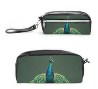 FHESDCW Trousse à crayons en cuir vintage avec motif de paon avec pompons, grande capacité avec fermeture éclair, étanche, à suspendre pour voyage, trousse à crayons en cuir vintage pour homme et