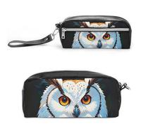 FHESDCW Trousse à crayons en cuir vintage avec motif hibou blanc, grande capacité avec fermeture éclair, étanche, à suspendre pour voyage, pour homme et femme