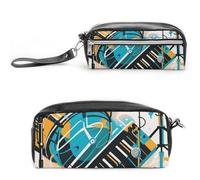 FHESDCW Trousse à crayons en cuir vintage pour instruments de musique dessinés à la main - Grande capacité - Avec fermeture éclair - Étanche - Pour voyage, femme et homme