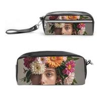 FHESDCW Trousse à crayons en forme de vortex floral de grande capacité avec fermeture éclair, trousse à maquillage étanche à suspendre pour voyage, trousse à crayons en cuir vintage pour homme et