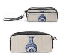 FHESDCW Trousse à crayons en porcelaine bleue chinoise de grande capacité avec fermeture éclair, trousse à maquillage à suspendre imperméable pour voyage, trousse à crayons vintage en cuir pour homme
