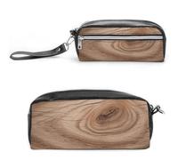 FHESDCW Trousse à crayons grain de bois de grande capacité avec fermeture éclair, trousse à maquillage étanche à suspendre pour voyage, trousse à crayons en cuir vintage pour homme et femme