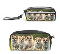 FHESDCW Trousse à crayons Happy Little Dog de grande capacité avec fermeture éclair, trousse à maquillage étanche à suspendre pour voyage, trousse à crayons en cuir vintage pour homme et femme
