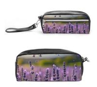 FHESDCW Trousse à crayons lavande et papillons de grande capacité avec fermeture éclair, trousse à maquillage étanche à suspendre pour voyage, trousse à crayons en cuir vintage pour homme et femme