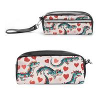 FHESDCW Trousse à crayons Love Green Dragon de grande capacité avec fermeture éclair, trousse à maquillage étanche à suspendre pour voyage, trousse à crayons en cuir vintage pour homme et femme