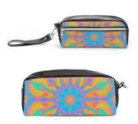 FHESDCW Trousse à crayons mandala dégradée de grande capacité avec fermeture éclair, trousse à maquillage étanche à suspendre pour voyage, trousse à crayons en cuir vintage pour homme et femme