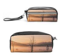 FHESDCW Trousse à crayons Misty Sunrise de grande capacité avec fermeture éclair, trousse à maquillage étanche à suspendre pour voyage, trousse à crayons en cuir vintage pour homme et femme