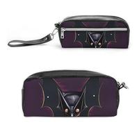 FHESDCW Trousse à crayons noire avec motif chauve-souris fantôme - Grande capacité - Avec fermeture éclair - Étanche - À suspendre - Pour voyage - En cuir vintage - Pour homme et femme