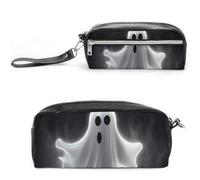 FHESDCW Trousse à crayons noire et fantôme d'Halloween de grande capacité avec fermeture éclair, trousse à maquillage étanche à suspendre pour voyage, trousse à crayons en cuir vintage pour homme et