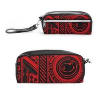 FHESDCW Trousse à crayons noire et rouge de grande capacité avec fermeture éclair, trousse à maquillage étanche à suspendre pour voyage, trousse à crayons en cuir vintage pour homme et femme