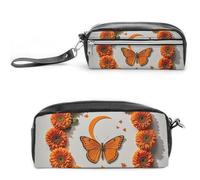 FHESDCW Trousse à crayons orange avec fermeture éclair - Grande capacité - Étanche - Pour voyage - En cuir vintage - Pour homme et femme