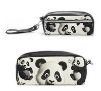 FHESDCW Trousse à crayons panda ludique de grande capacité avec fermeture éclair, trousse à maquillage étanche à suspendre pour voyage, trousse à crayons en cuir vintage pour homme et femme