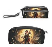FHESDCW Trousse à crayons pirate Golden Secret Sea de grande capacité avec fermeture éclair, trousse à maquillage étanche à suspendre pour voyage, trousse à crayons en cuir vintage pour homme et femme