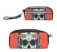 FHESDCW Trousse à crayons punk rock avec motif tête de mort - Grande capacité - Avec fermeture éclair - Étanche - Pour voyage - En cuir vintage - Pour homme et femme