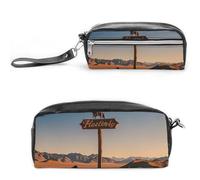 FHESDCW Trousse à crayons rétro Western Cowboy - Grande capacité avec fermeture éclair - Étanche - Pour voyage - En cuir vintage - Pour homme et femme