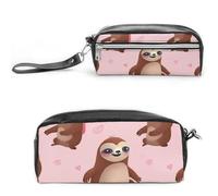FHESDCW Trousse à crayons rose paresseux de grande capacité avec fermeture éclair, trousse à maquillage étanche à suspendre pour voyage, trousse à crayons vintage en cuir pour homme et femme