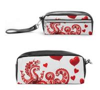 FHESDCW Trousse à crayons rouge Love Little Dragon de grande capacité avec fermeture éclair, trousse à maquillage étanche à suspendre pour voyage, trousse à crayons en cuir vintage pour homme et femme