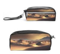 FHESDCW Trousse à crayons Sahara Desert de grande capacité avec fermeture éclair, trousse à maquillage étanche à suspendre pour voyage, trousse à crayons en cuir vintage pour homme et femme