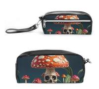 FHESDCW Trousse à crayons squelette champignon mystérieux de grande capacité avec fermeture éclair, trousse à maquillage étanche à suspendre pour voyage, trousse à crayons en cuir vintage pour homme