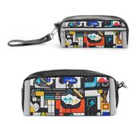 FHESDCW Trousse à crayons Street Art de grande capacité avec fermeture éclair, trousse à maquillage étanche à suspendre pour voyage, trousse à crayons en cuir vintage pour homme et femme