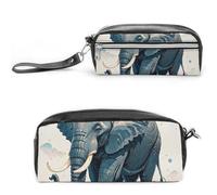 FHESDCW Trousse à crayons style aquarelle éléphant grande capacité avec fermeture éclair, trousse à maquillage étanche à suspendre pour voyage, trousse à crayons en cuir vintage pour homme et femme