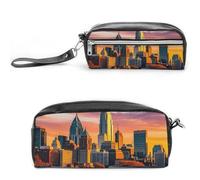 FHESDCW Trousse à crayons Sunset Bridge avec fermeture éclair - Grande capacité - Étanche - Pour voyage - En cuir vintage - Pour homme et femme