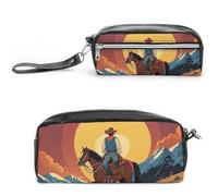 FHESDCW Trousse à crayons West Cowboy de grande capacité avec fermeture éclair, trousse à maquillage étanche à suspendre pour voyage, trousse à crayons en cuir vintage pour homme et femme