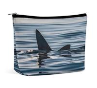 FHESDCW Trousse de maquillage à eau en forme d'aileron de requin pour femme en cuir synthétique étanche avec fermeture éclair - Organiseur de maquillage portable de voyage