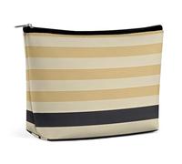 FHESDCW Trousse de maquillage beige à rayures noires pour femme en cuir synthétique imperméable avec fermeture éclair - Organiseur de maquillage portable de voyage