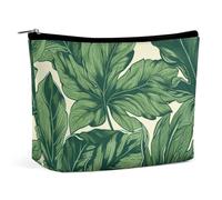 FHESDCW Trousse de maquillage botanique verte pour femme en cuir synthétique imperméable avec fermeture éclair - Organiseur de maquillage de voyage portable