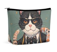 FHESDCW Trousse de maquillage cool Rich Gangster Boss Cat pour femme en cuir synthétique étanche avec fermeture éclair - Organiseur de maquillage de voyage portable