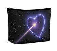 FHESDCW Trousse de maquillage en cuir synthétique étanche avec fermeture éclair et étoile filante en forme de cœur pour femme