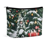 FHESDCW Trousse de maquillage en cuir synthétique imperméable avec fermeture éclair et motif sapin et boîte cadeau