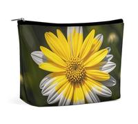 FHESDCW Trousse de maquillage en cuir synthétique imperméable avec fermeture éclair - Motif floral jaune et gris