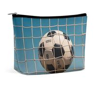 FHESDCW Trousse de maquillage en cuir synthétique imperméable avec fermeture éclair - Motif football dans le réseau de football