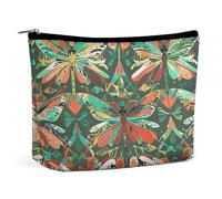 FHESDCW Trousse de maquillage en cuir synthétique imperméable avec fermeture éclair - Motif libellule
