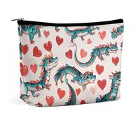 FHESDCW Trousse de maquillage Love Green Dragon pour femme en cuir synthétique étanche avec fermeture éclair - Organiseur de maquillage portable de voyage