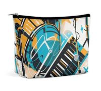 FHESDCW Trousse de maquillage pour femme en cuir synthétique étanche avec fermeture éclair - Pour instruments de musique dessinés à la main