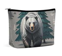 FHESDCW Trousse de maquillage pour femme en cuir synthétique imperméable avec fermeture éclair - Motif silhouette d'ours gris